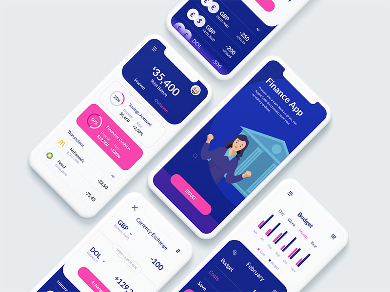 蓝色风格金融支付app ui设计 .xd素材