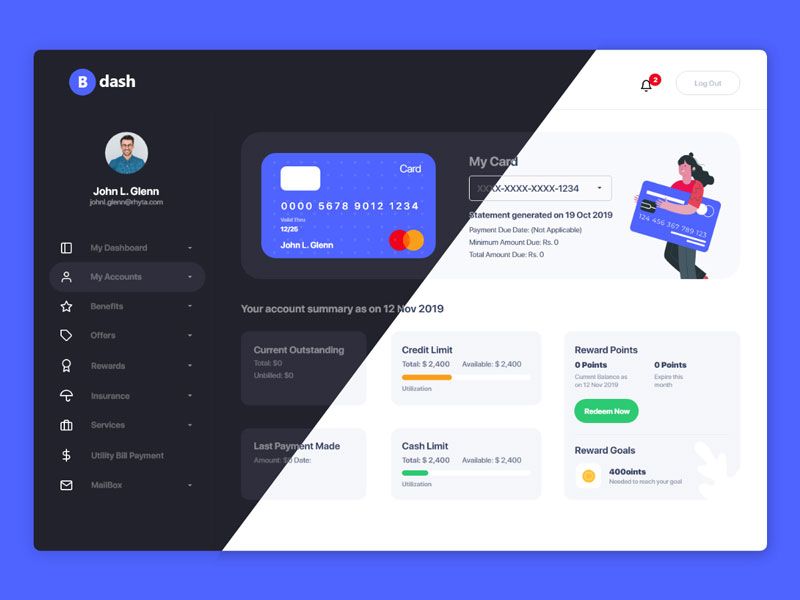 明暗两个风格金融平台网站后台dashboard .xd源文件