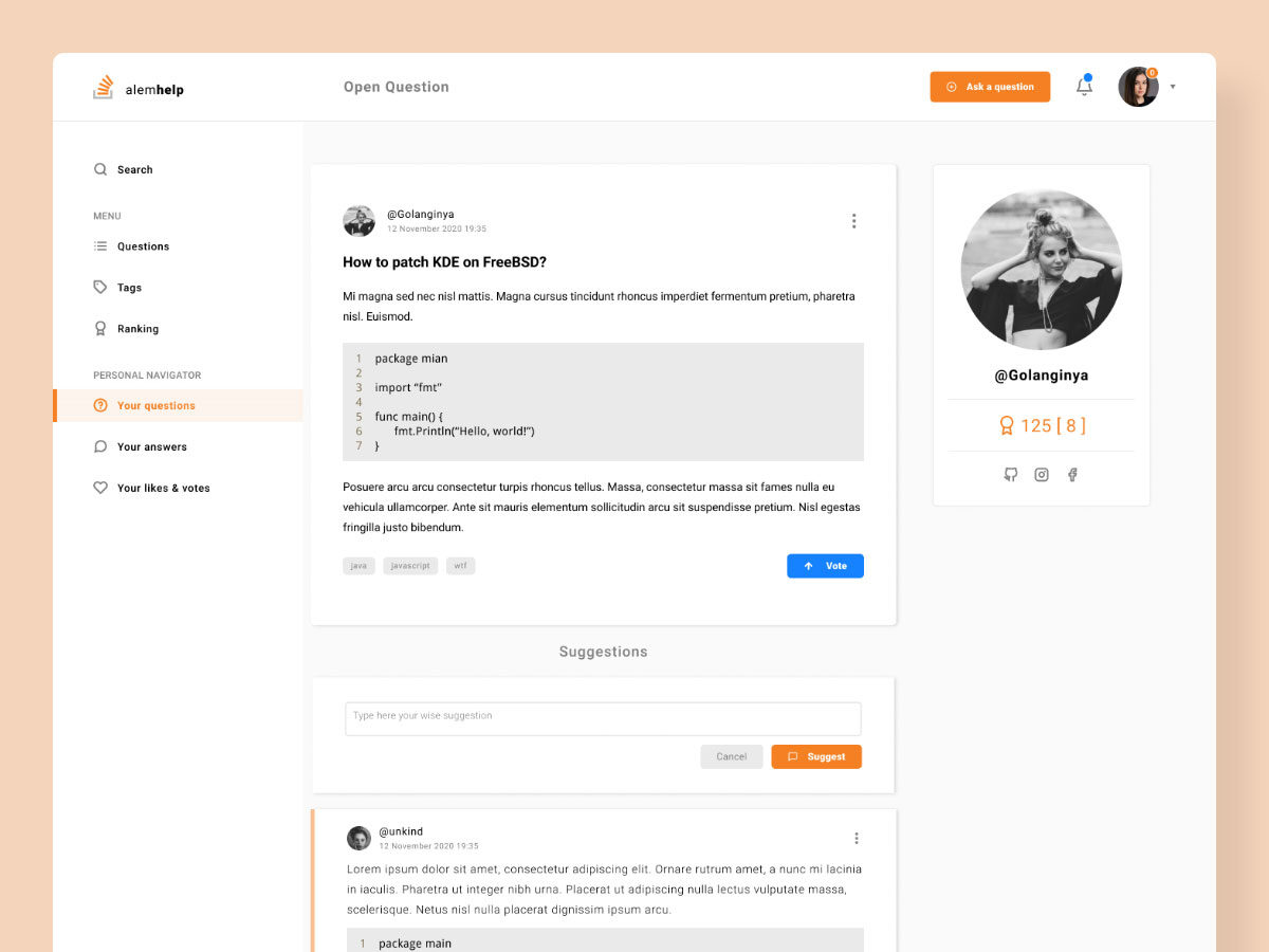 问答平台网页UI设计模板 .fig素材